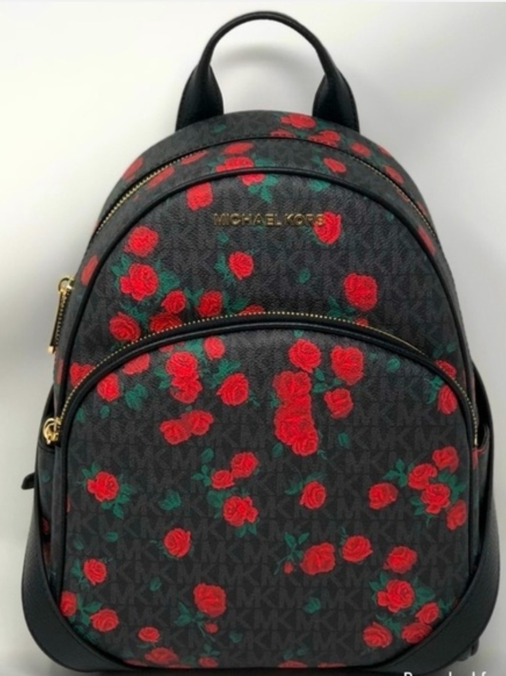 Michael Kors Black Backpack with Red Rose Print
